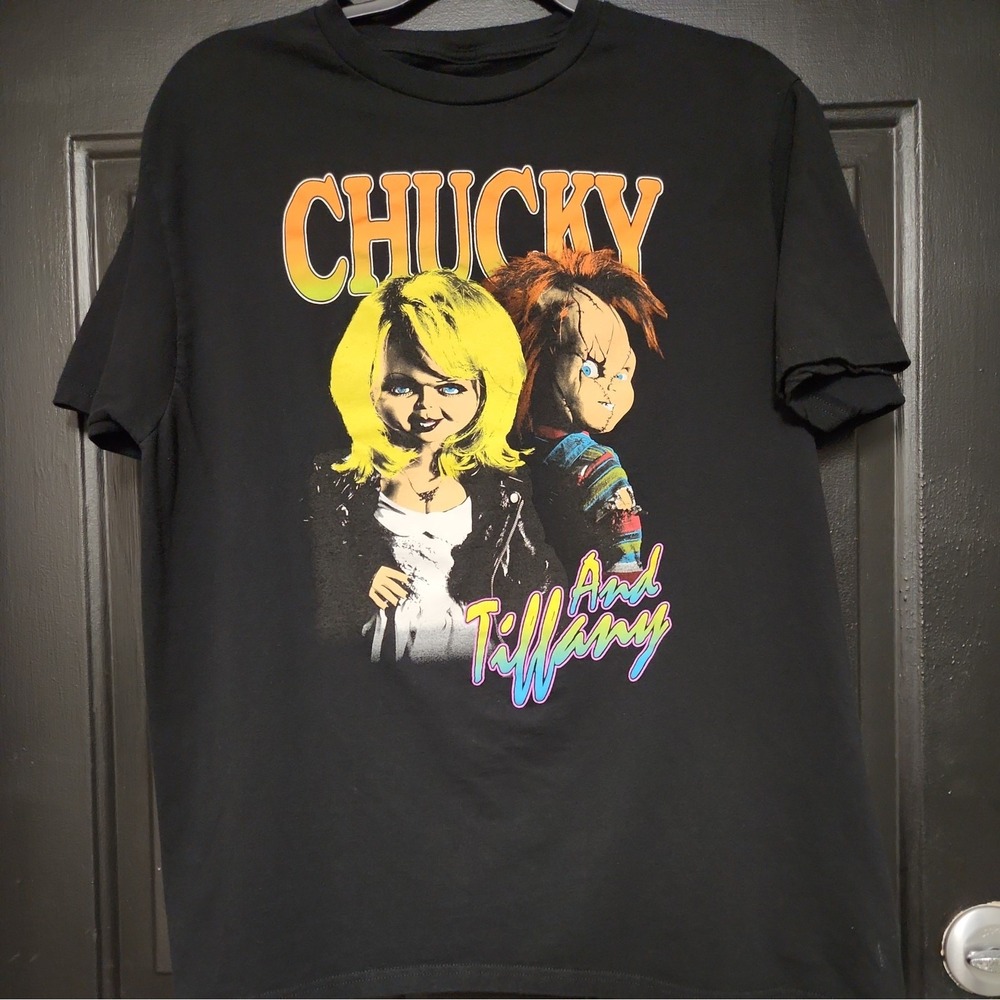 Chucky Tiffany Valentine T-shirt Large Black Movie Tee Bride Of Chucky Horror